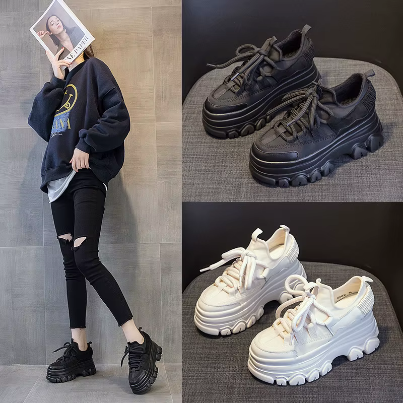 2025 9cm plate-forme baskets à semelles compensées en cuir véritable femmes chaussures grosses