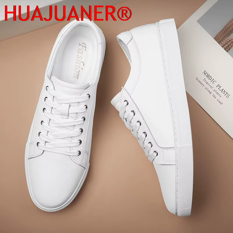 Hommes en cuir véritable chaussures décontractées noir baskets