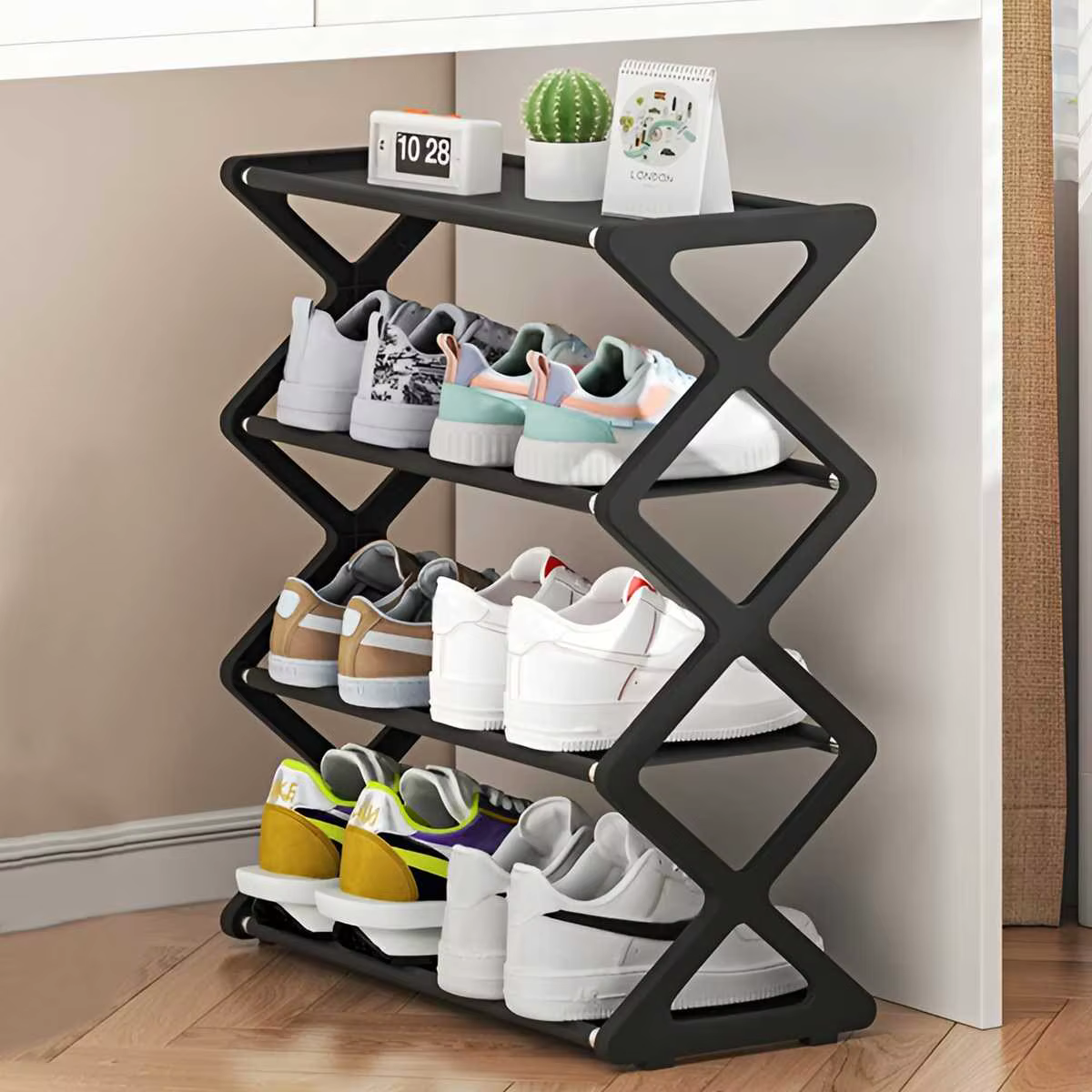 Étagère à chaussures robuste en forme de X - Gain de place