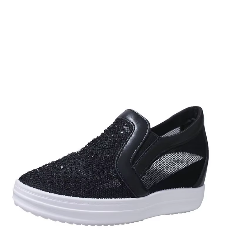 Plate-forme baskets à semelles compensées chaussures en cuir véritable Bling
