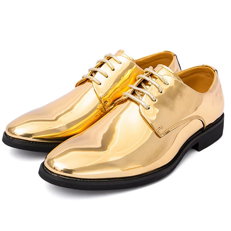 Mode nouveau or argent brillant en cuir verni à lacets Derby chaussures pour hommes formel mariage marié bal appartements Zapatillas Hombre