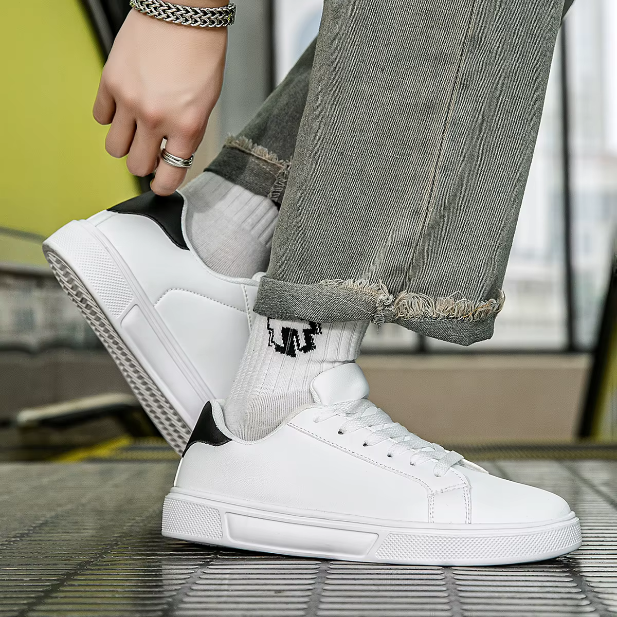 PU cuir hommes chaussures baskets tendance