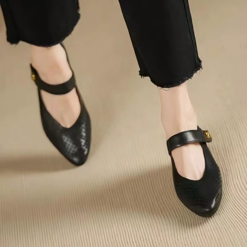 Chaussures Mary Jane à Talon Compensé pour Femme – Cuir Souple Pointe Fine Respirant