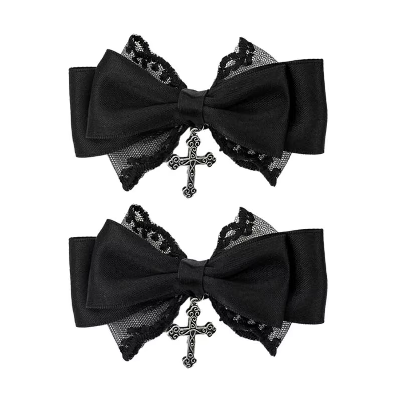 Barrette à cheveux gothique avec nœud en dentelle, coiffure mignonne élégante, épingle à cheveux H7EF