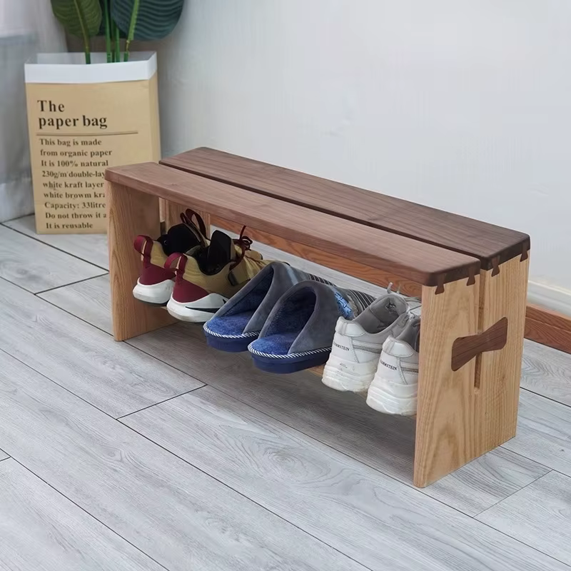 Banc à chaussures d'entrée en noyer noir