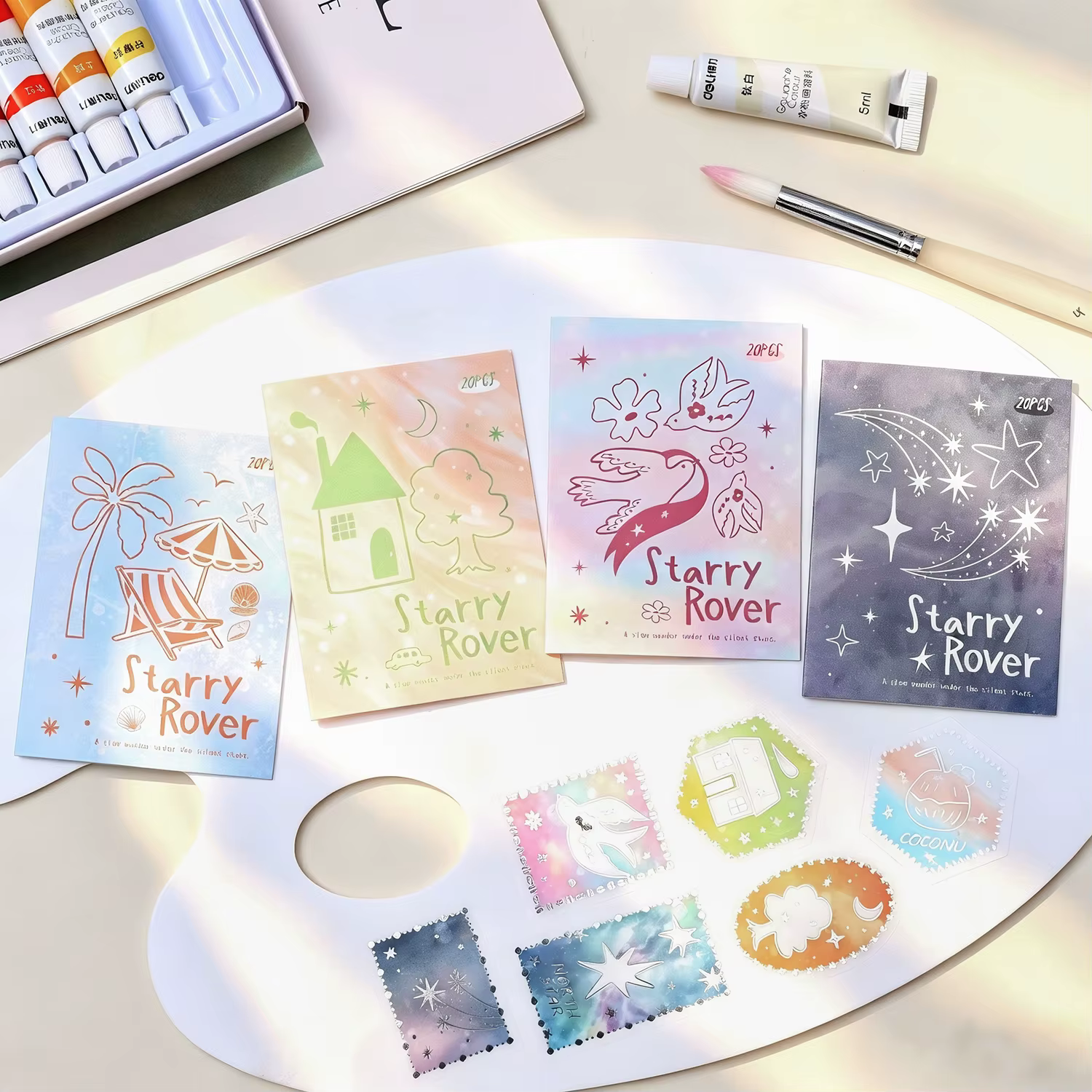 4style Starry Rover Series PET Sticker Watercolor Blending Theme Material Collage Sticker DIY Junk Journal Scrapbook Diary Decor