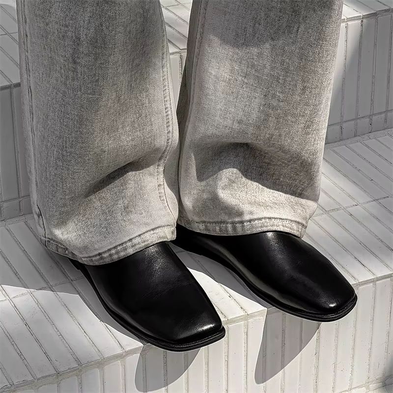 Chaussures de bureau en cuir véritable à fond souple pour hommes