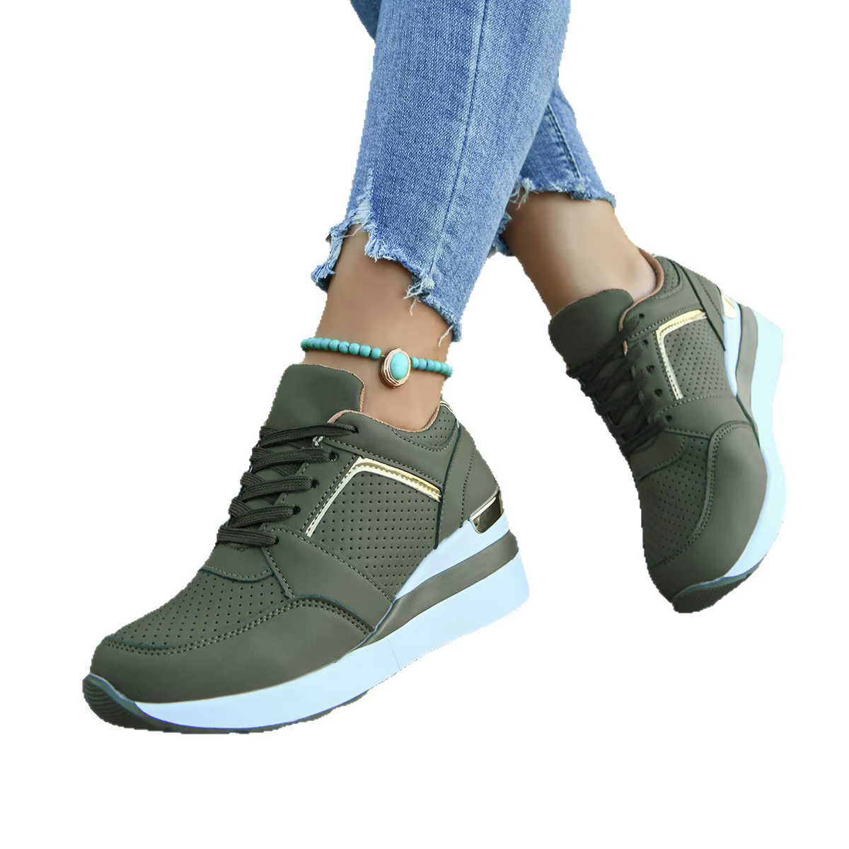 Chaussures de sport décontractées pour femmes printemps automne nouveau Style maille à lacets talon incliné fond épais