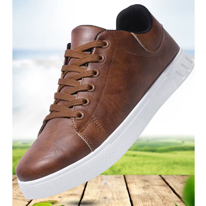 Chaussures de skateboard en cuir pour hommes 2026 – Baskets décontractées noires pour le sport et le tourisme