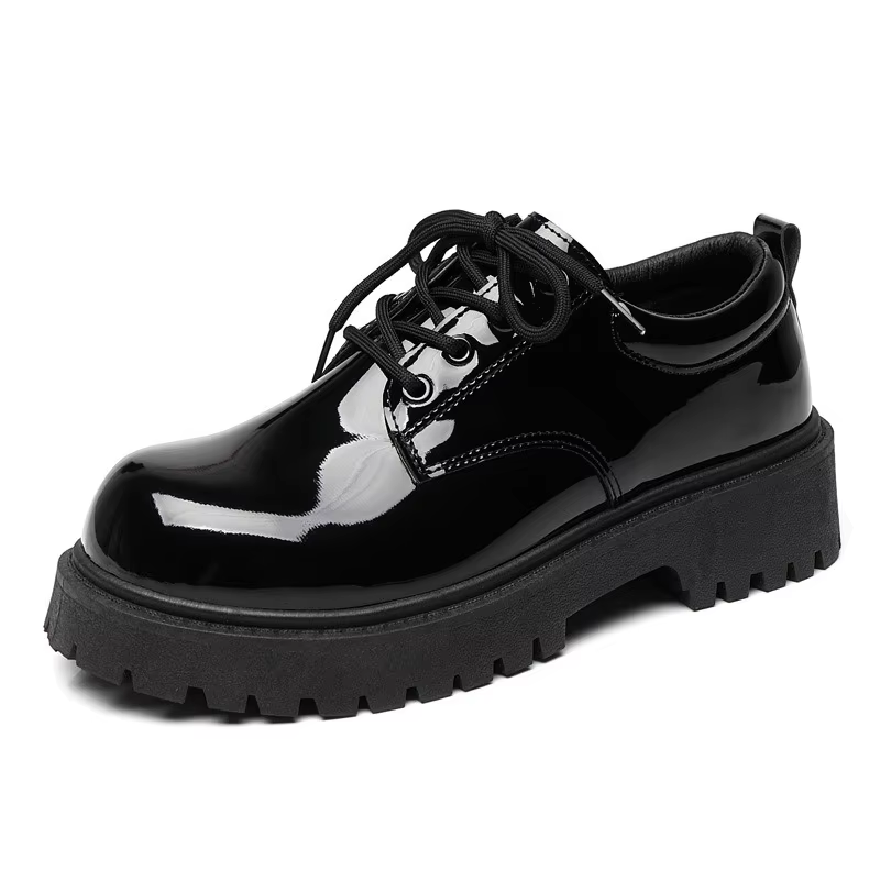 Chaussures en cuir noir unisexe 2025 printemps plate-forme à lacets Oxfords