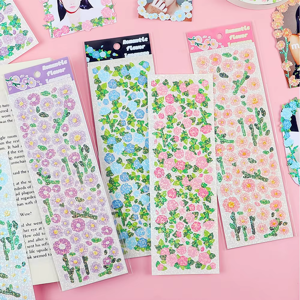 Autocollants d'hologramme de fleur de style coréen mignon, autocollant Kawaii pour KPOP, chargeur supérieur, décoration de bloc-notes de scrapbooking