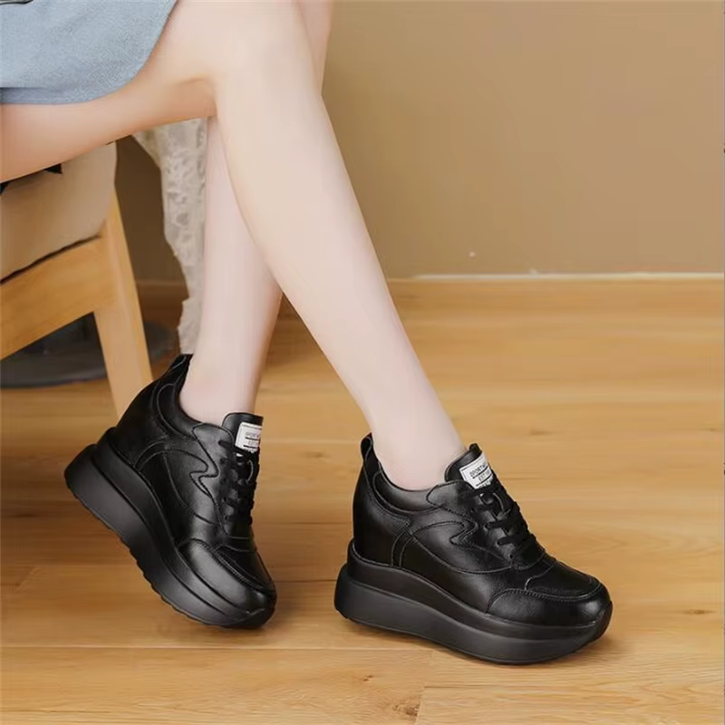 10CM talons chaussures à semelles compensées respirant hauteur augmentée Sneaker femme femmes plate-forme formateurs en cuir véritable automne hiver baskets