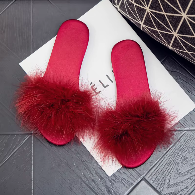 Maogu-Pantoufles en Satin Rouge pour Femme