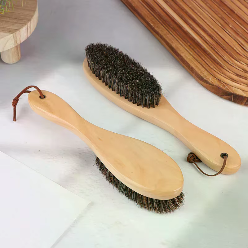Brosse en crin de cheval, manche en bois, brosse pour vernis à chaussures, brosse de nettoyage du linge en crin de cheval doux, brosse de nettoyage antistatique