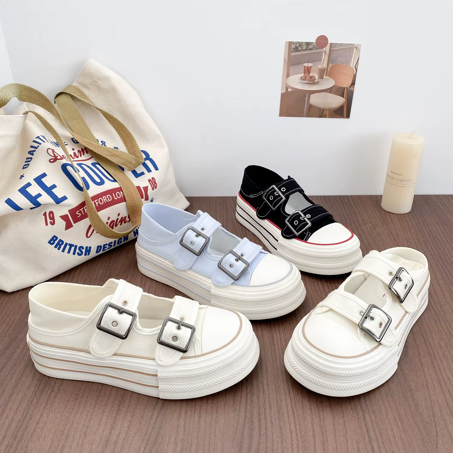 Nouvelles Chaussures Montantes en Toile Mary Jane pour Femme 2026 avec Bride à Boucle – Baskets Vulcanisées