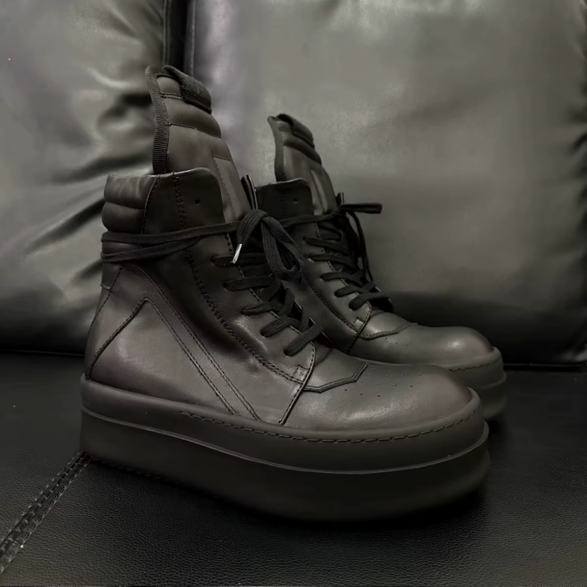 Ro classique concepteur hommes chaussure femmes Sneaker entièrement en cuir noir bottine haut chaussures décontractées fermeture éclair 6 cm semelle épaisse bottes