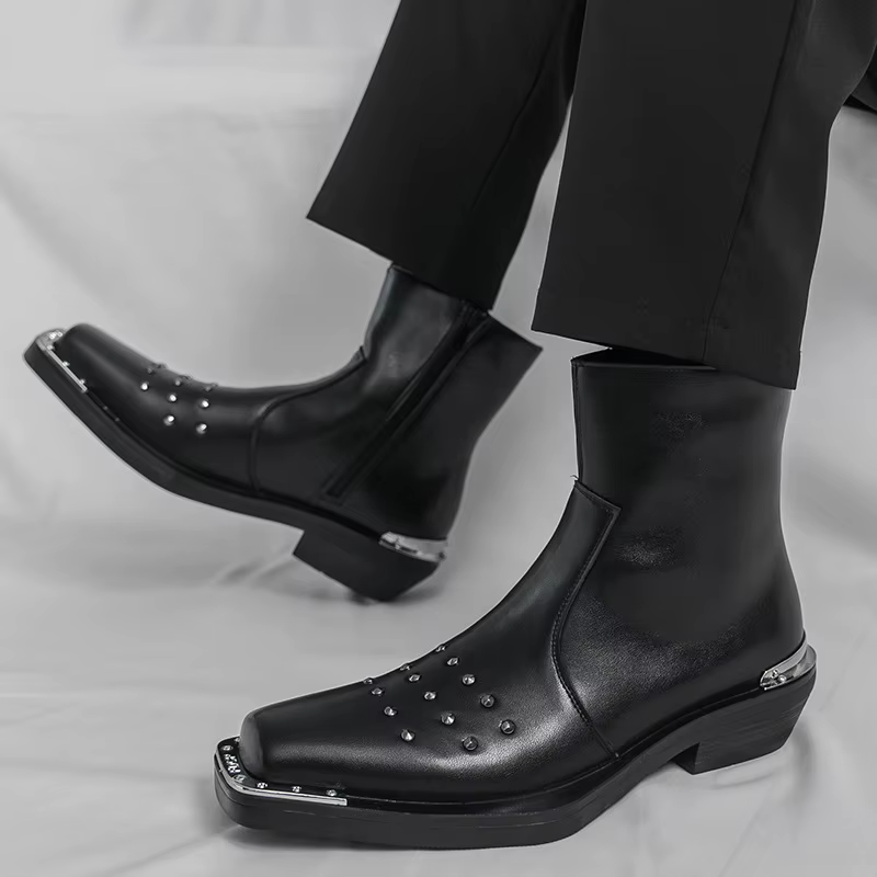 Bottes en cuir à tige haute pour homme