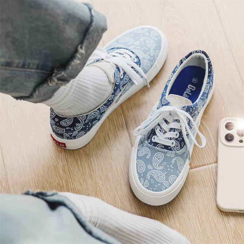 Filles bleu fleur toile baskets femme décontracté à lacets Tenis école étudiant