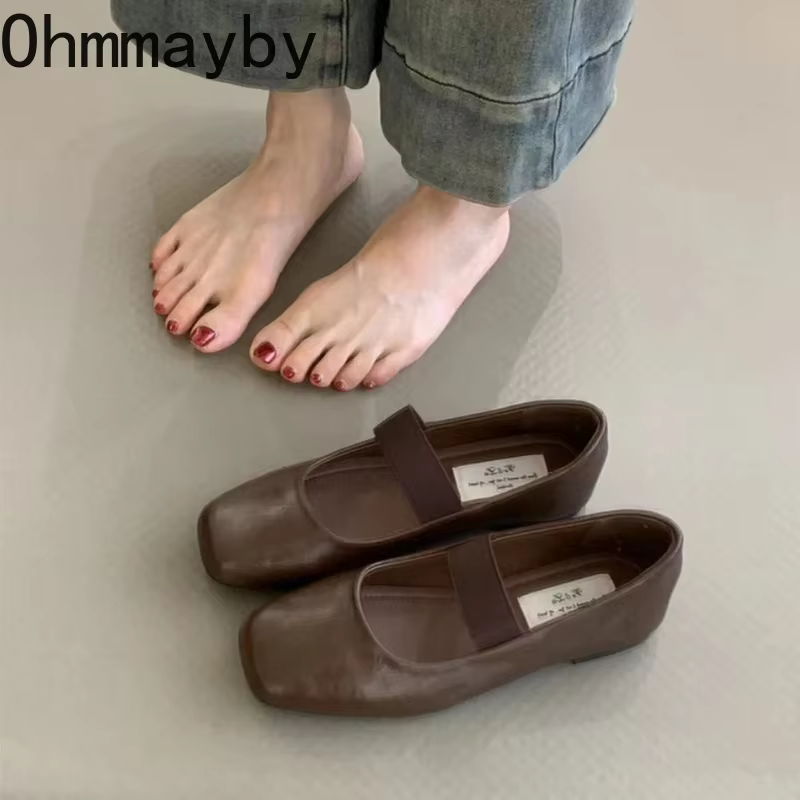 Chaussures plates de Ballet à bout carré pour femmes, chaussures de ballerine confortables à semelle souple avec bande élastique peu profonde, printemps-automne