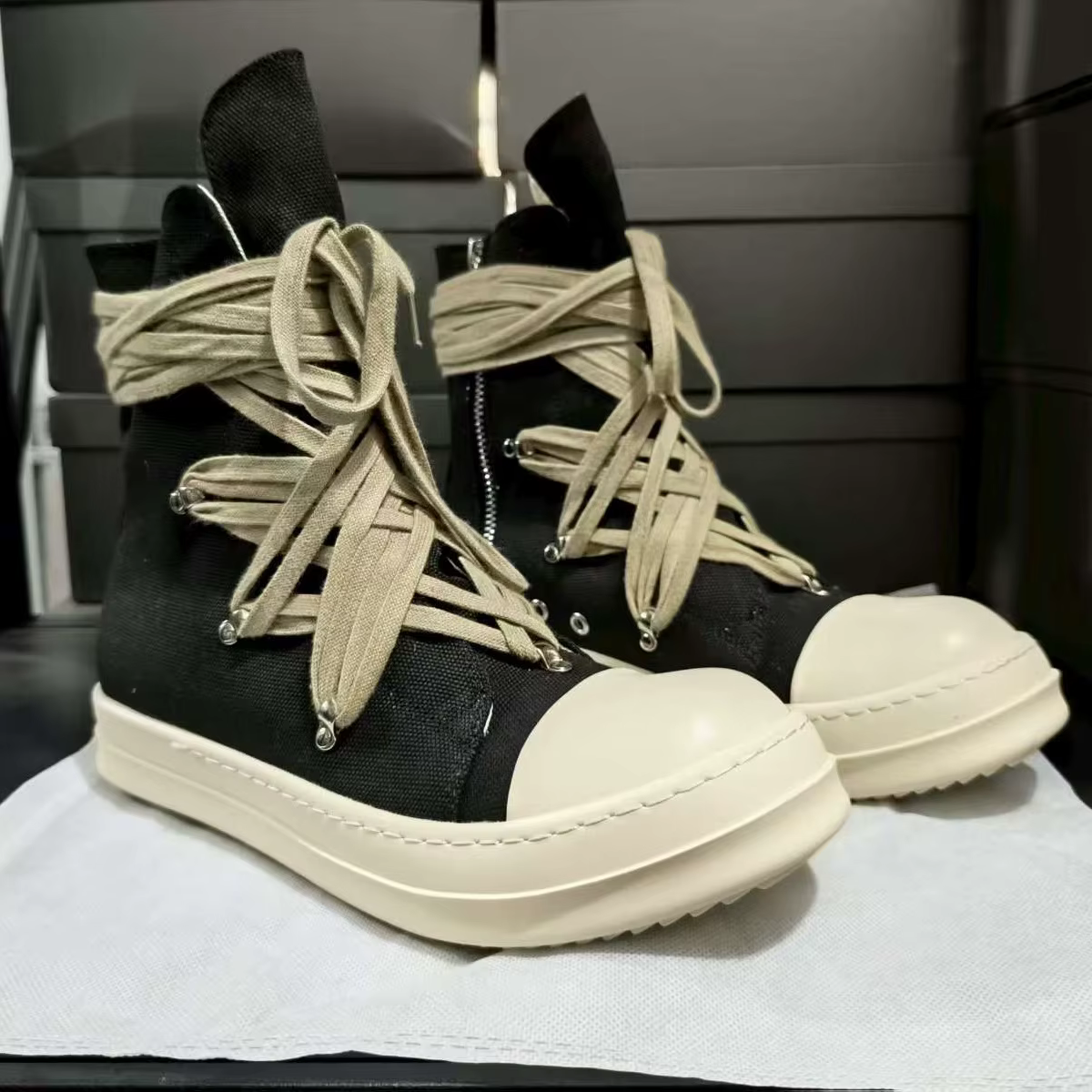 Hommes chaussures hautes décontracté toile plate-forme luxe formateurs à lacets femmes baskets Zip haute rue concepteur automne bottes