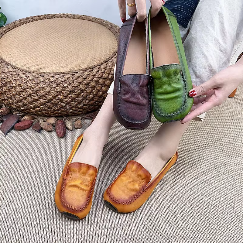 Birkuir rétro mocassins chaussures pour femmes sans lacet talons bas en cuir véritable luxe semelles souples