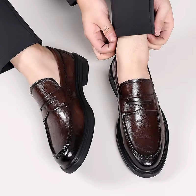 Chaussures italiennes à enfiler en cuir haut de gamme pour hommes