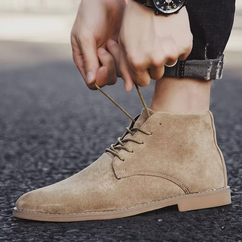 Mode marron Chelsea bottes hommes Style britannique haut en daim chaussures en cuir