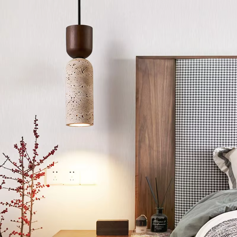 Lustre de chevet de chambre à coucher de style japonais Wabi-Sabi, ambiance vintage française pour hôtels et gîtes, créatif et individuel.