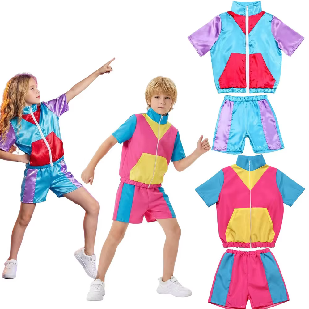 Costumes pour enfants années 80 et 90, tenues disco, vêtements hip hop, ensembles de vêtements de sport, hauts et shorts pour fête dansante, cosplay
