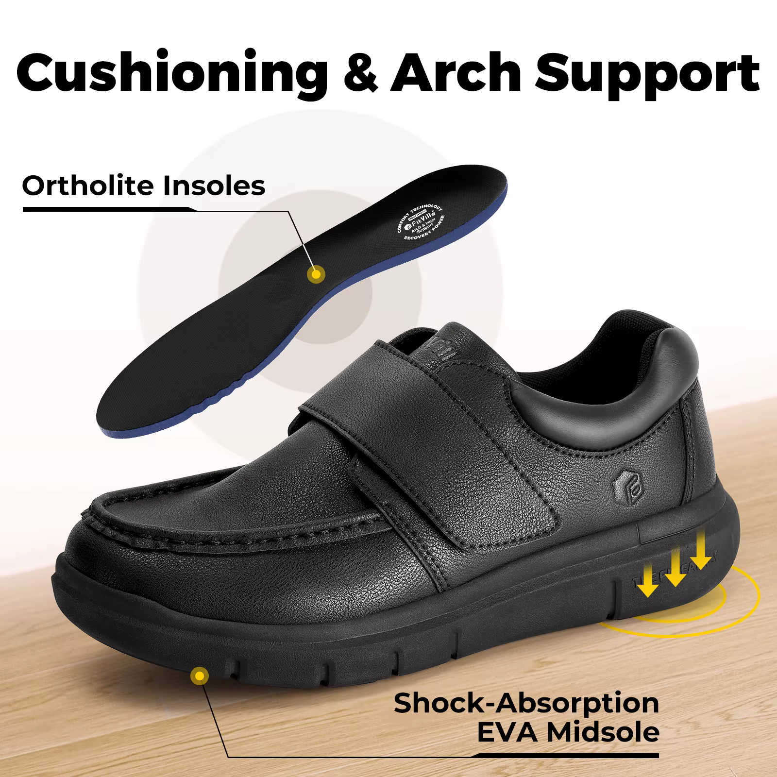 FitVille-Chaussures en cuir à coupe large pour hommes
