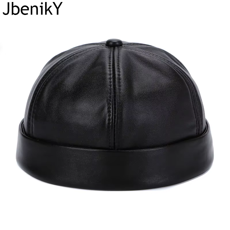 Chapeau Hiphop en cuir véritable pour homme, style décontracté, chapeau de propriétaire, style chinois, casquette en peau de mouton, casquettes rondes fines