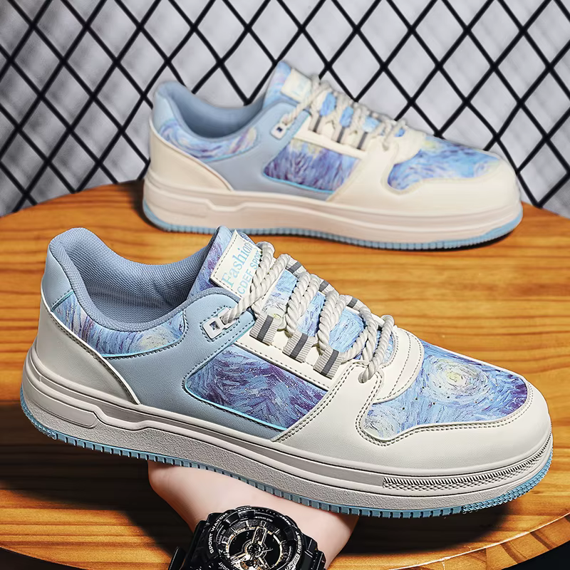 Chaussures de marche pour hommes mode sport décontracté respirant en cuir plat antidérapant confortable baskets