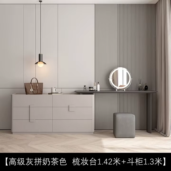 Table de maquillage de luxe légère pour chambre à coucher, moderne, Simple, intégrée, seau de rangement de chevet, armoire Premium S