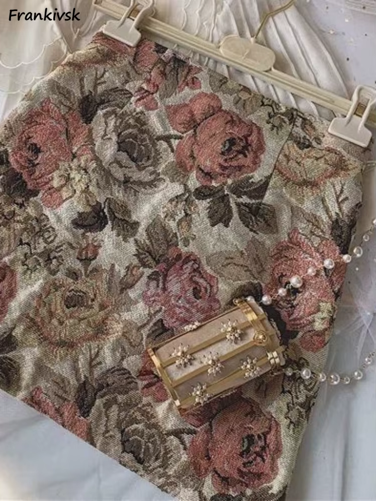 Style américain jupes femmes rétro Streetwear été fête dames florale Mini à la mode taille haute mince Maillard doux Faldas confortable