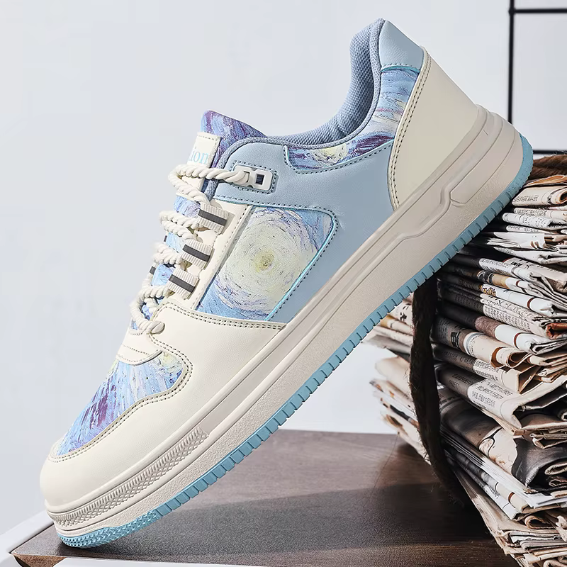 Chaussures de marche pour hommes mode sport décontracté respirant en cuir plat antidérapant confortable baskets