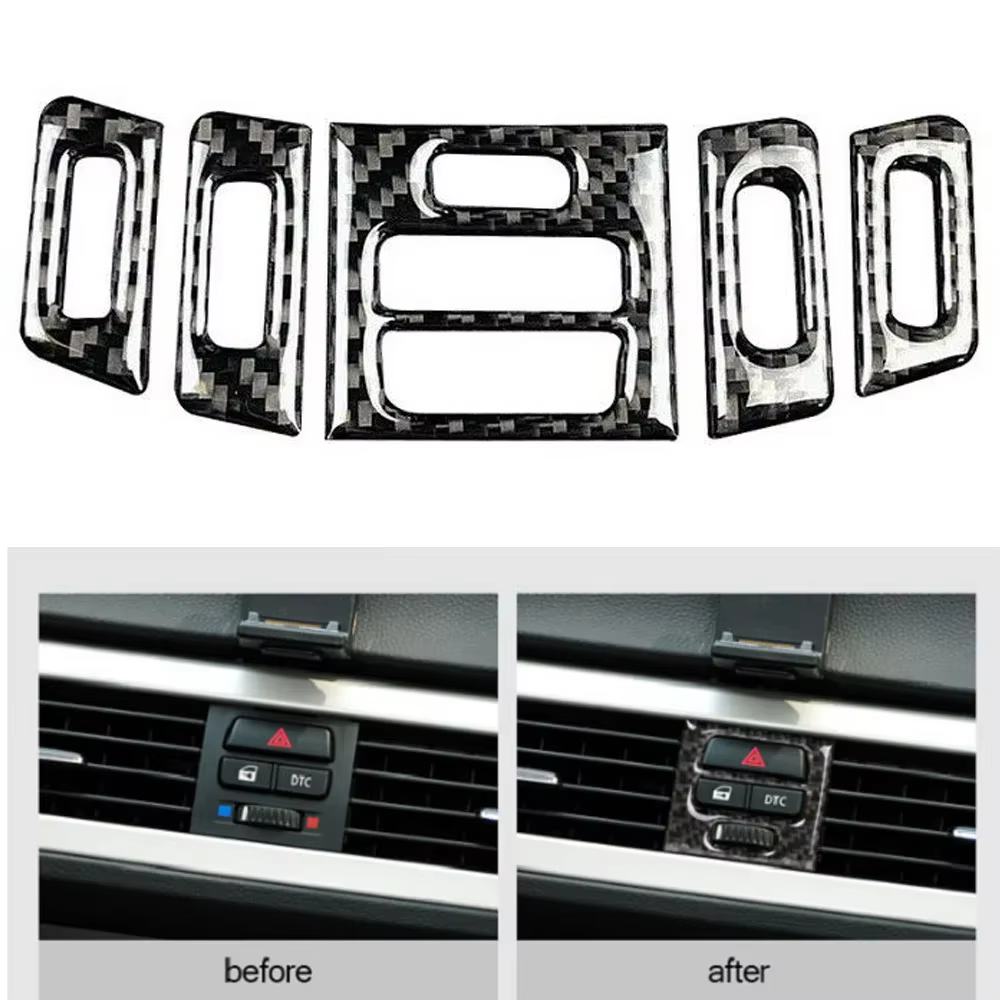 Autocollant intérieur en fibre de carbone pour voiture, garniture de sortie d'aération centrale, accessoire automatique, BMW E90, E92, E93, nouveau, 5 pièces