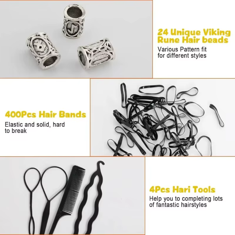 Nouveau kit de perles pour la barbe et accessoires capillaires nordiques, style viking, pour la création de bijoux DIY, pendentifs et outils capillaires.