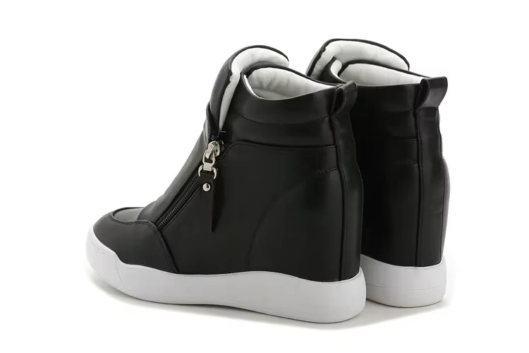 Baskets montantes à plateforme compensée en cuir véritable pour femmes