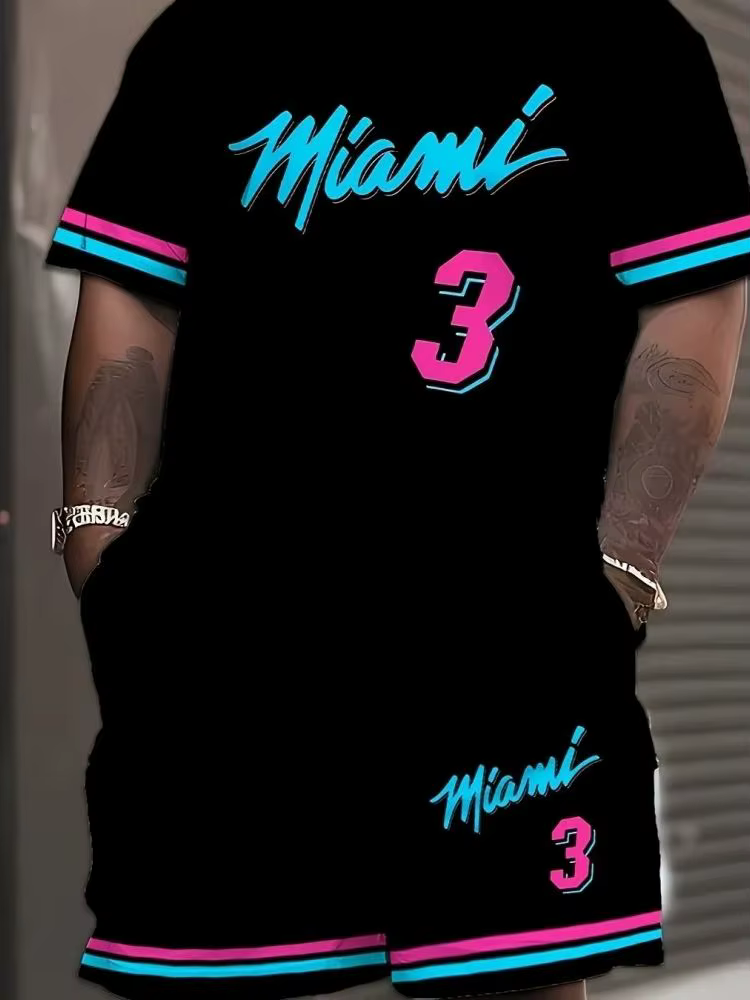 2025 nouveaux hommes MIAMI NO.3 imprimer décontracté à manches courtes T-Shirt ensemble Short et haut adulte maillot de basket-ball Jogging costume 2 pièces ensemble vêtements