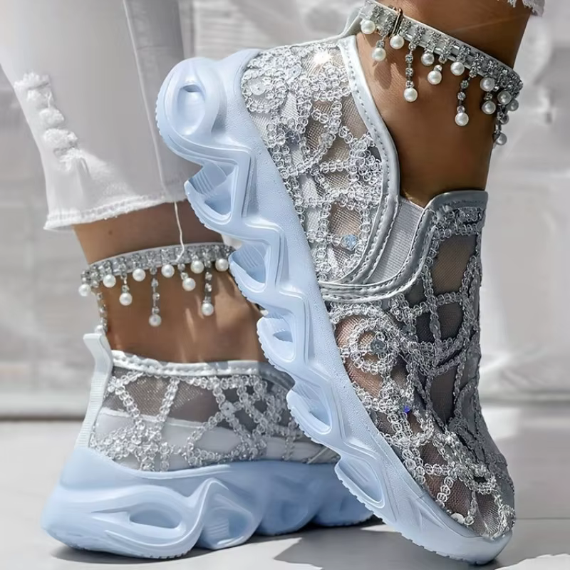 Chaussures de sport en maille à paillettes pour femmes