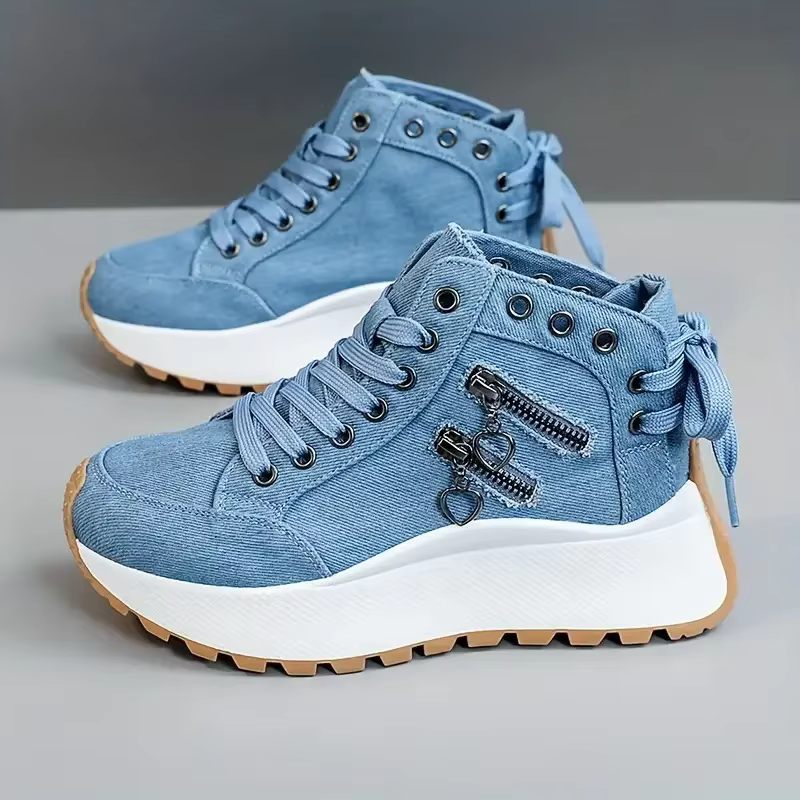 Baskets femme classique Denim toile chaussures à lacets