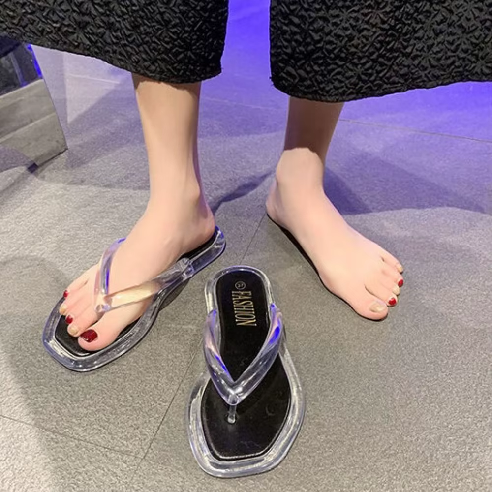 Tongs plates décontractées transparentes antidérapantes en PVC pour l'été