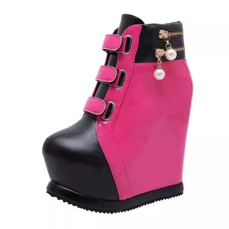 Marque chaussures à semelles compensées femmes bottines Zapatillas Mujer fond épais perle Sexy haute pente chaussure d'hiver dames plate-forme talons hauts