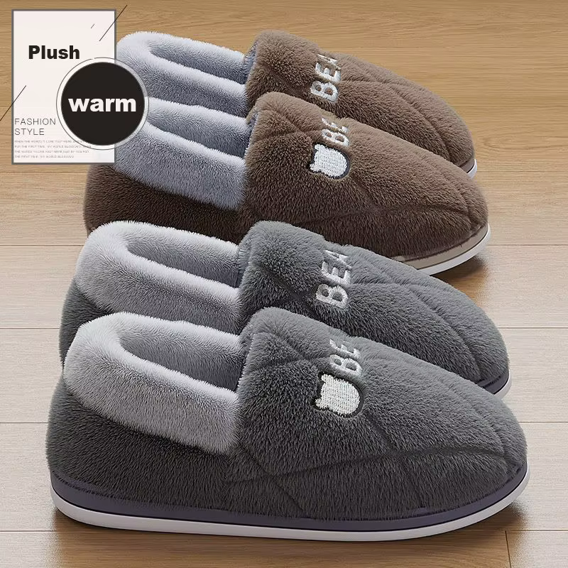 Pantoufles en fourrure pour hommes et femmes, chaussures en coton non ald, toboggans confortables, cheville en peluche, semelle souple, chaud, intérieur, maison, hiver, mode