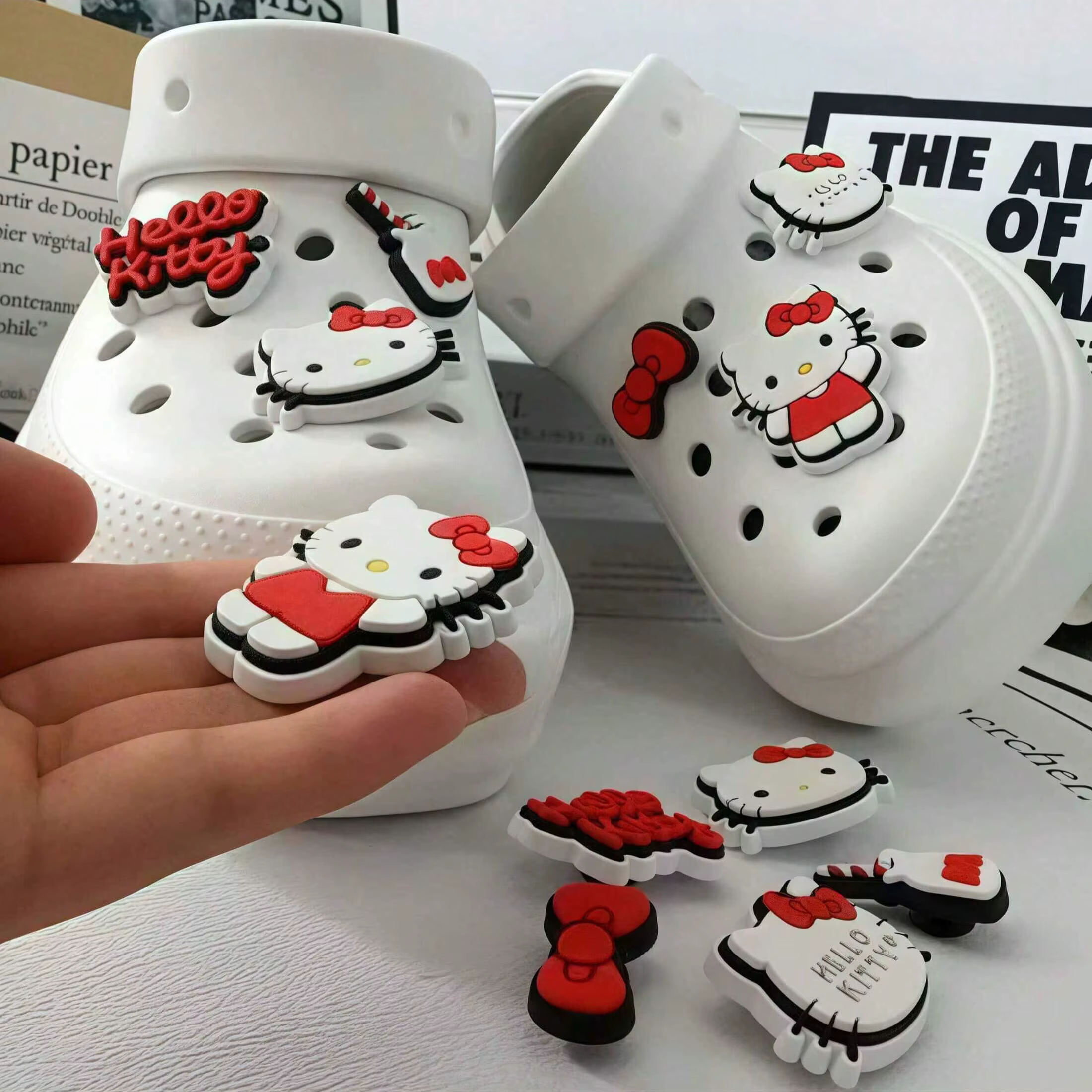 6/12 pièces Décorations de chaussures Hello Kitty - Accessoires 3D mignons