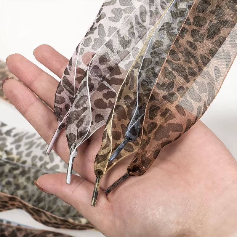 Lacets en satin imprimé léopard pour hommes et femmes