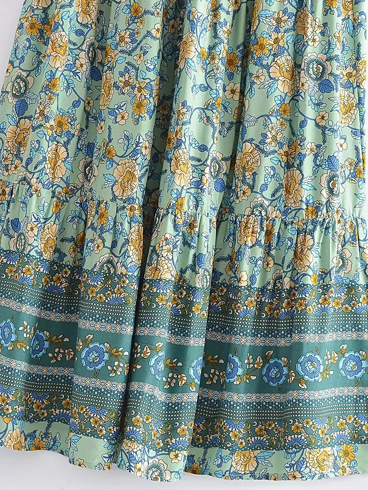 Jupe Vintage Chic à Imprimé Floral pour Femme, Style Bohème, Taille Haute artificiel astique, Gothique, Ligne A, Bohème, Maxi, pour la Plage