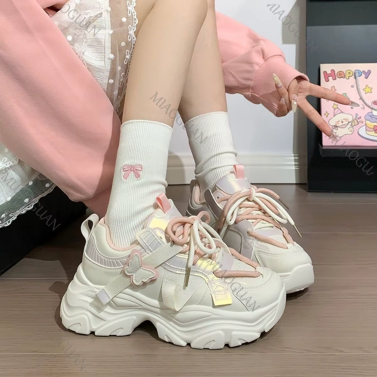 Baskets à plateforme pour femmes printemps automne nouvelle mode papillon confort