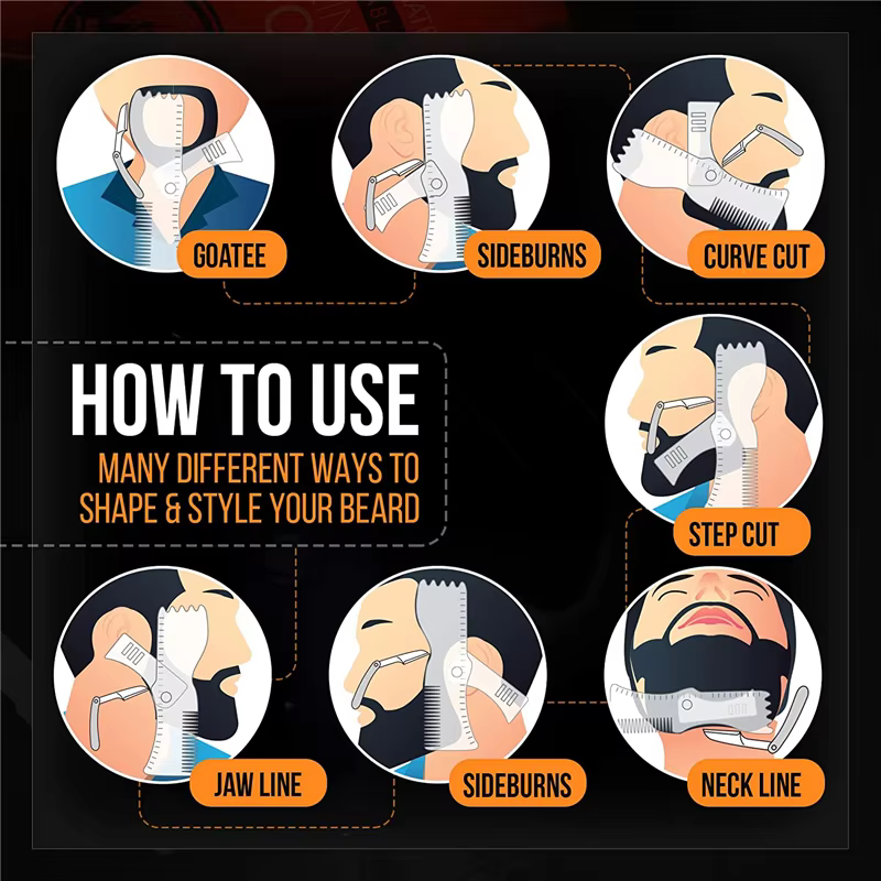 Kit de modelage de barbe – Outil complet de mise en forme et de coiffage – Shaper réglable, rasoirs, crayon de barbier, modèle de guide de pochoir à barbe