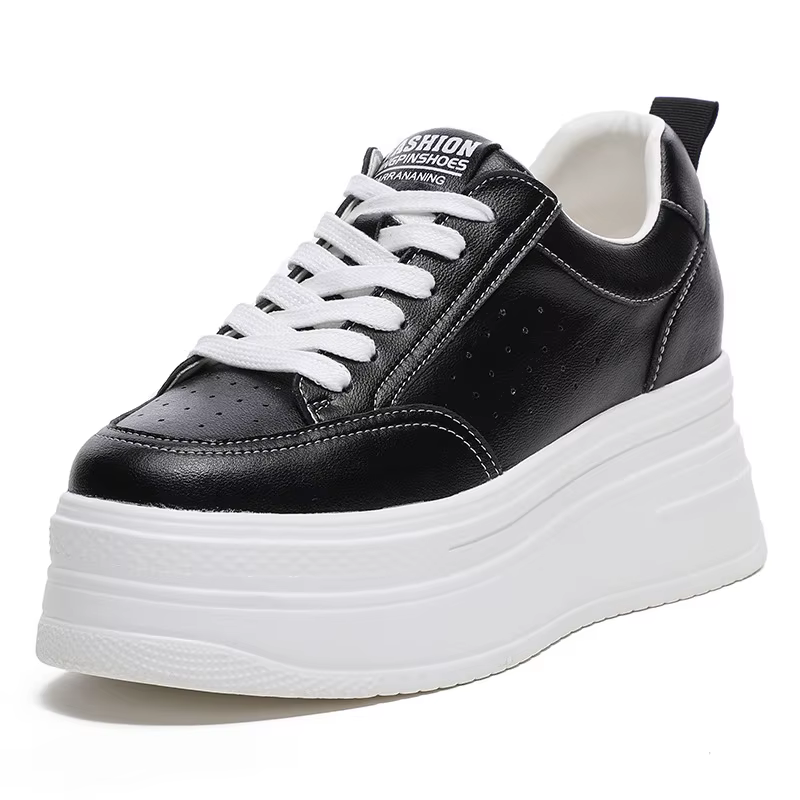 2025 8cm en cuir véritable femmes chaussures décontractées grosses baskets plate-forme compensée talon caché